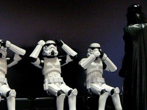 stormtroopers avoiding Darth Vader's offensiveness