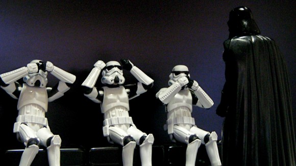 stormtroopers avoiding Darth Vader's offensiveness