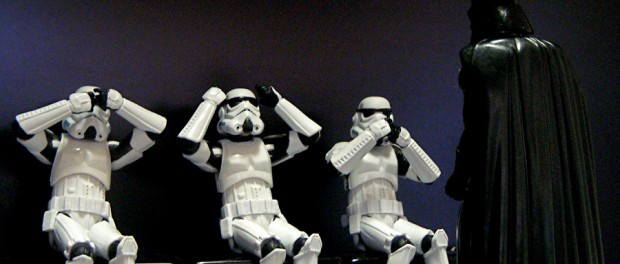 stormtroopers avoiding Darth Vader's offensiveness