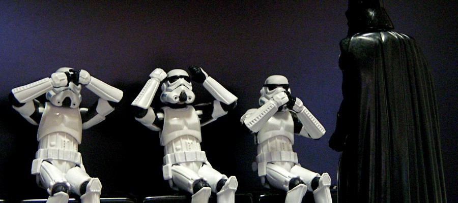 stormtroopers avoiding Darth Vader's offensiveness