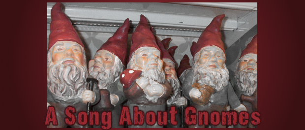 lawn gnomes on a shelf