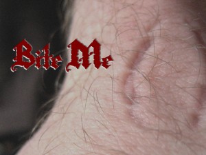 a bite mark on a man's neck