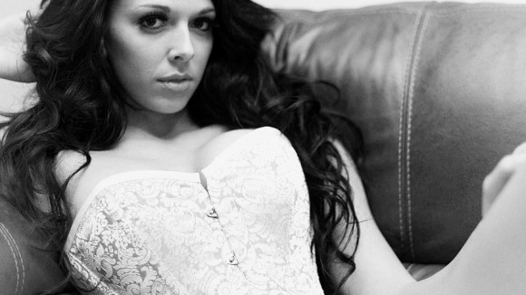 girl in lingerie on couch